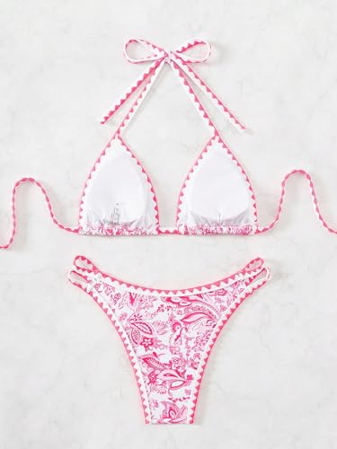 Image of BYFINECANY Women's Floral Printed Bathing Suit Halter Paisley Summer Swimsuit Bikinis Set