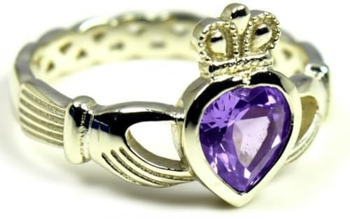 Image of Choose Your Color Natural Gemstone Irish Claddagh Silver Ring Friendship Love 55 Carat Brand Size 5 to 12