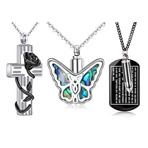 JeryWe 3 Pcs Cenizas Holocausto Collar Colgante para Hombres Mujeres Mascotas Collar de urna para Cenizas Collar Colgante de cremación de Acero Inoxidable Cover