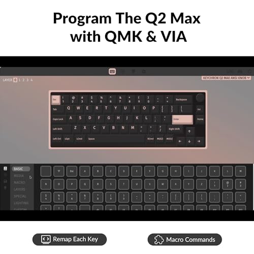 Image of Keychron Q2 Max Wireless Custom Mechanical Gaming Keyboard, QMK /VIA Programmable Knob 2.4 GHz /Bluetooth 5.1 /Wired, 65% Compact RGB Hot-Swap with Gateron Brown Switch for Mac Windows Linux - Black