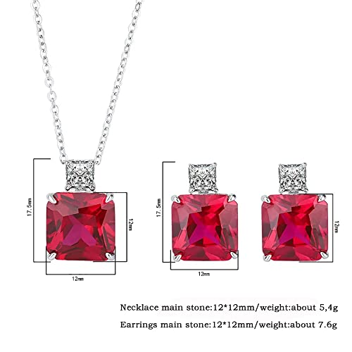 Ensemble bijoux rubis et argent 925 collier boucles d'oreilles 12mm