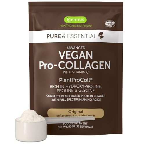 Collagène Vegan en Poudre Avancé avec Vitamine C, 11 g de Protéines, 21 Acides Aminés (y compris Glycine), Peptides de Collagène 100% Végétale, Non Aromatisé, 35 portions – par Igennus