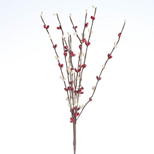 Factory Direct Craft Group of 12 Hand Wrapped Petite Red and Cream Pip Berry Sprays for Home Decor, Primitive Accenting and Creating