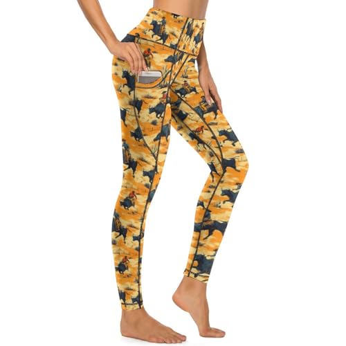 Pantalon de yoga Western imprimé cowboys pour femme taille haute sans frottement
