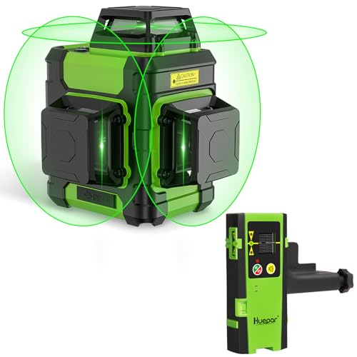 Image of Huepar Laser Level Self Leveling 3x360 3D Cross Line Laser Green Beam with Laser Receiver Laser Tool with Pulse Mode, Rechargeable Li-ion Battery, Portable Hard Carry Case Included - HM03CG & LR-6RG