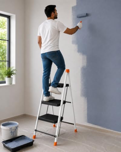 Image of CIPLA PLAST Polo 4-Step Foldable Ladder for Home & Office | Heavy Duty Anti-Slip Wide Steps | Lightweight Aluminium Step Stool | Safety Lock & Non-Slip Feet | Multi-Purpose Folding Ladder