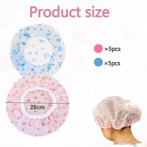 10 Stücke Duschhaube Damen Elastische Duschkappe Wasserdichte Duschhauben Wiederverwendbare Dusche Kappen für Frauen Damen Salon