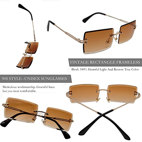 Image of Rectangle Sunglasses for Women Men Fashion Retro Rimless Frameless Tinted Lens Sun Glasses Shades 2026 Stylish