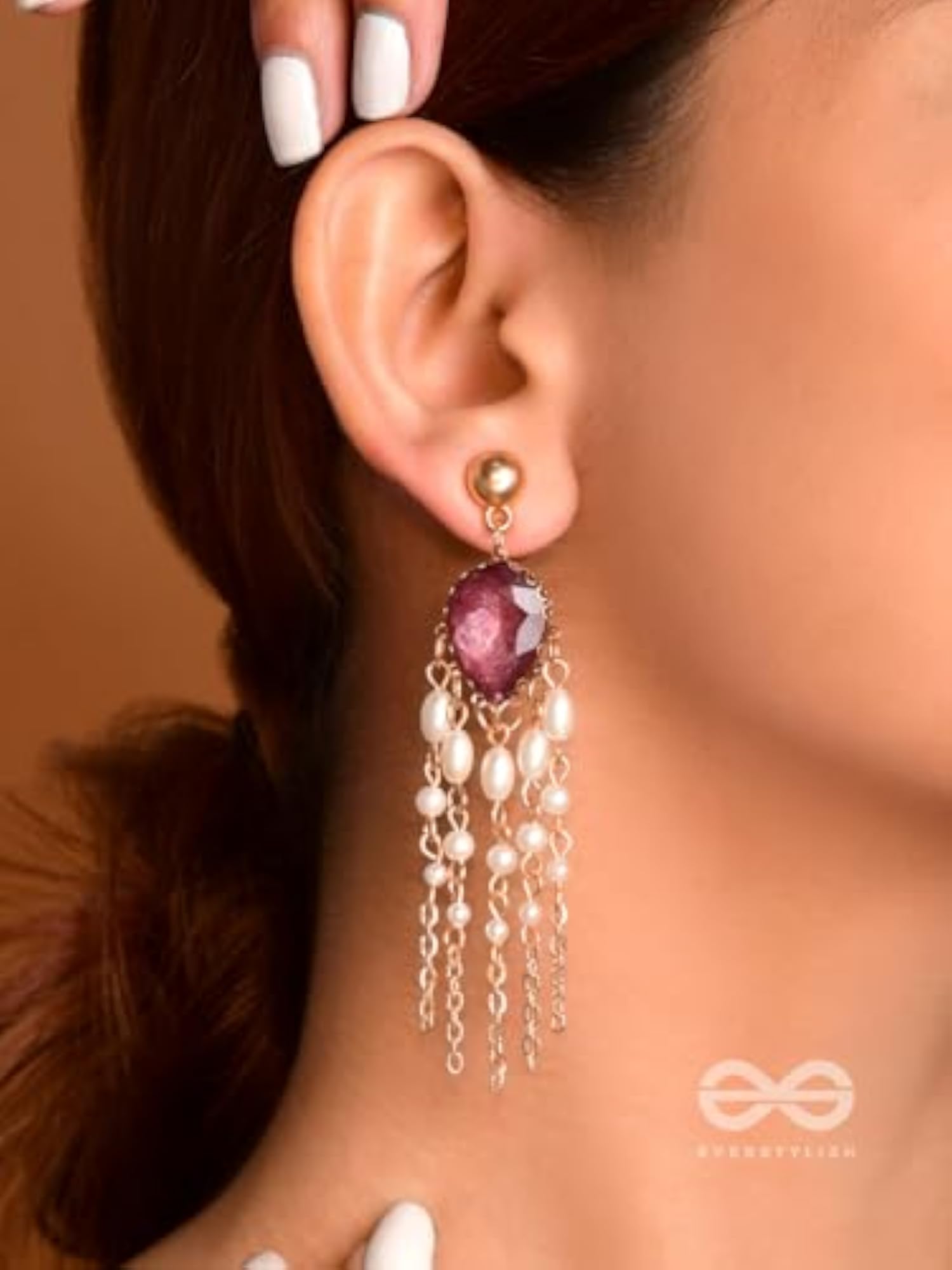 Women's Ruby Beaded Tassel Statement Dangle Earrings