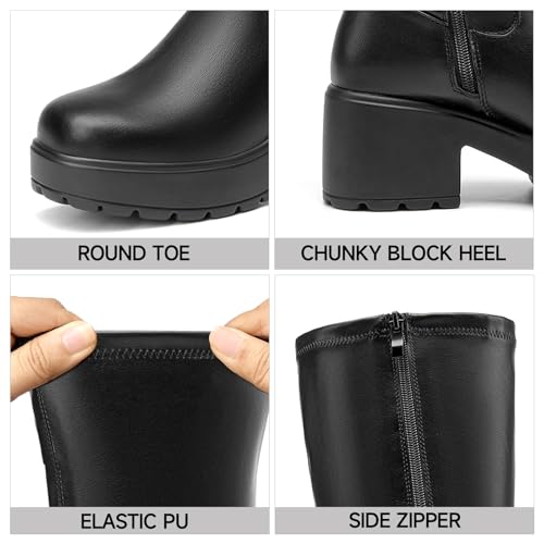 Centropoint Women'S Knee High Boots Platform Stretchy Chunky Block Heel Gogo Boot Side Zipper Fashion Round Toe Winter Shoes thumb #2