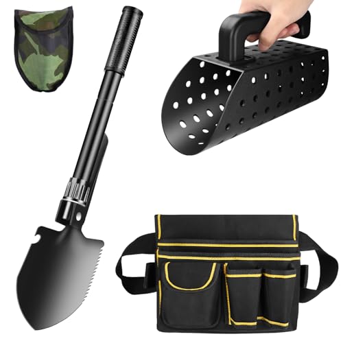 Dmyond Metal Detector Accessories - Includes Sand Scoop for Metal Detecting, Collapsible Shovel and Metal Detection Finds Bag, for Beach Shelling, Sand Sifter, Digging Loosening Planting