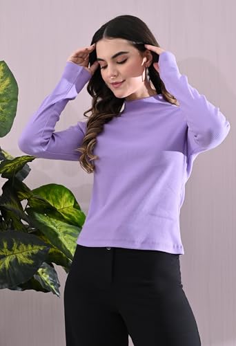 Image of High-Neck Full Sleeves Cotton Top for Women | Casual Regular Fit
