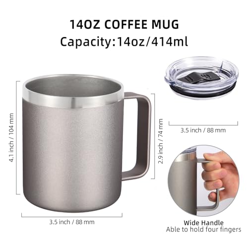 Volhoply 14oz Insulated Stainless Steel Coffee Mug with Lid Bulk 2 Pack,Double Wall Vacuum Travel Coffee Cup with Handle,Reusable Metal Tumbler,Camping Mugs Keep Hot,Christmas Gifts(Gray,2) - Image 2