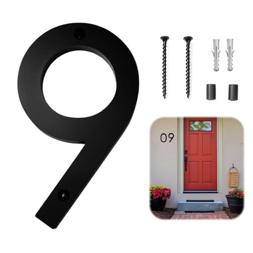 JAONLD Numeros Casa Exterior Signo de Número de Casa Personalizado Número de Casa Digital Numeros Casa Exterior,Modernos Numero Casa Negro 3D con Tornillos y Anclajes para Oficinas,Buzones,Garajes(9)