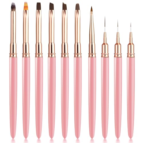 10 Pièces Set Pinceaux à Ongles Gel - Pinceau nail art ongles, Pinceau Liner Acrylique et Nail Art pour Design Pro, Manucure DIY et Vernis Semi-Permanent