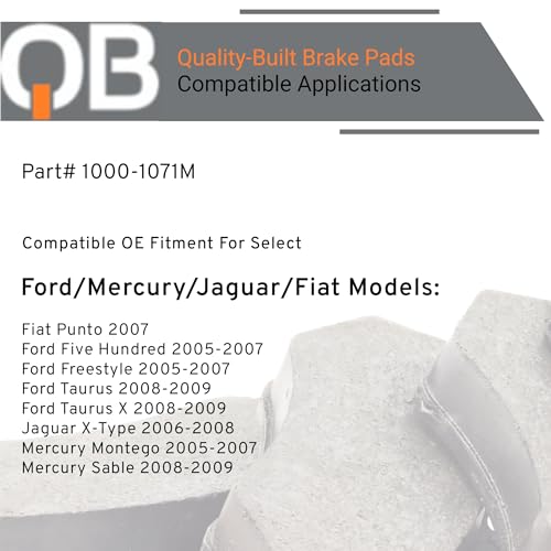 QUALITY-BUILT Rear Semi-Metallic Brake Pads, QB 1000-1071M, Compatible with 2005-2009 Fiat/Ford/Jaguar/Mercury (Five Hundred,Freestyle,Montego,Punto,Sable,Taurus,Taurus X,X-Type) by Quality-Built - Used condition - Image 3