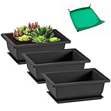 GROWNEER 3 Pcs 6.5 Inch Bonsai Pots with Drainage Humidity Trays & 1 Repotting Mat, Durable Bonsai Tree Training Pot Rectangle Planter Kit Seedling Starter Small Indoor Outdoor Growing Built in Mesh