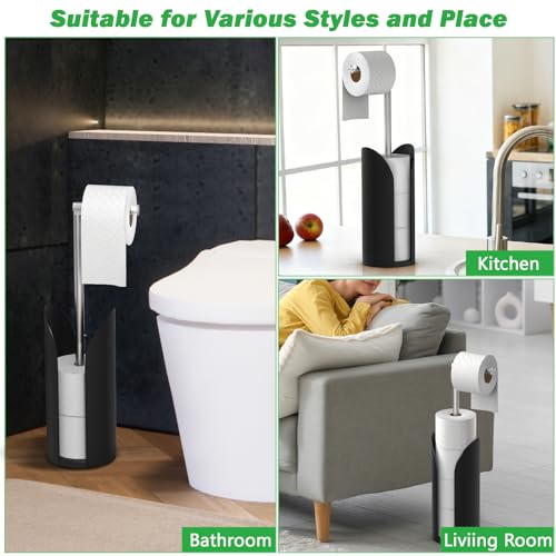 Freestanding Toilet Paper Holder Stand with Storage, Splash Guard, Black - image 6