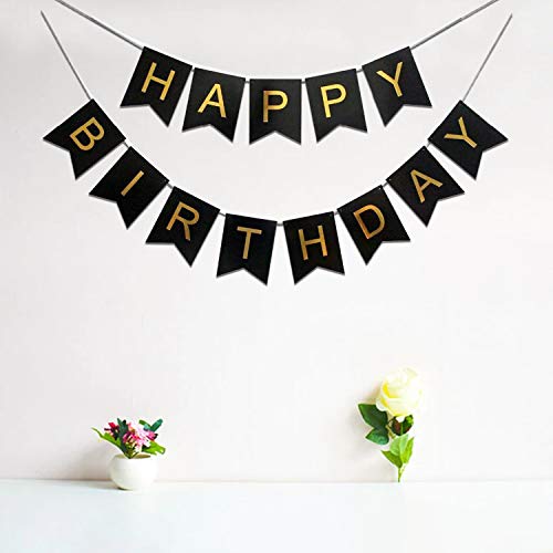 Image of Party Propz Black and Gold Happy Birthday Banner Decoration,Happy Birthday Banner for Boys, Bunting Banner (Cardstock)