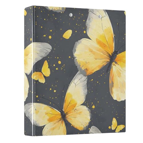 Image of 3 Ring Binder Butterfly Yellow Butterflies 1.5 inch Binders Three Ring Binders with Clipboard Fit 8.5'' x 11'' Paper 3 Interior PVC Clear Pockets for Office Supplies