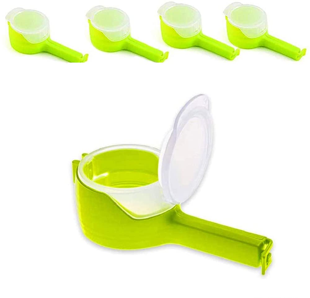 ELECDON Bag Clips for Food, Food Storage Sealing Clips with Pour Spouts, Kitchen Chip Bag Clips, Plastic Cap Sealer Clips, Great for Kitchen Food Storage and Organization, Pack of 4