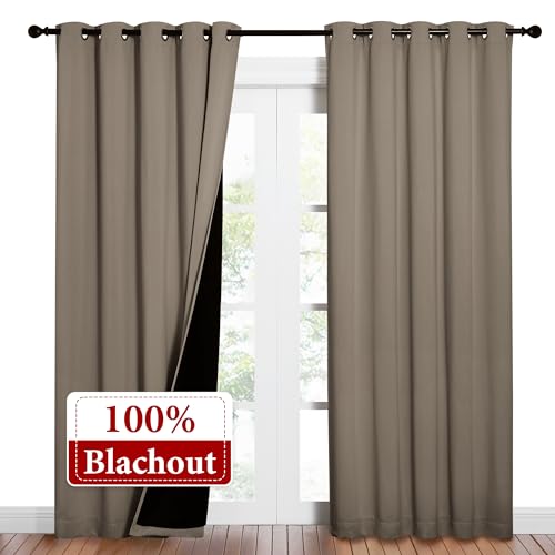 Image of NICETOWN Taupe Full Shade Curtain Panels, Pair of Energy Smart & Noise Blocking Out Blackout Drapes for Dining Room Window, Thermal Insulated Guest Room Lined Window Dressing(Taupe, 62 x 84 inch)