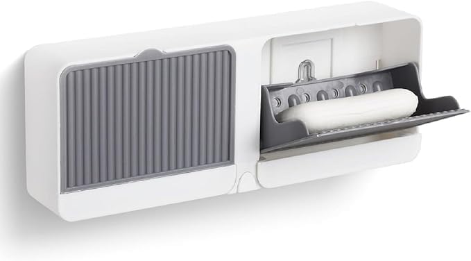 Wall Mounted Soap Holder Box with Lid & Pull-Out Drain Tray | Self-Adhesive Soap Case with Hook | Waterproof Bathroom Soap Storage Organizer for Shower, Wash Basin, Kitchen Sink | Pack of 1-image-14