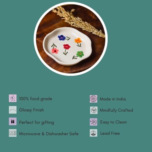Image of WEAVING HOMES Floral Blossom Handmade Dessert Plate, Size: 11 cm Microwave & Dishwahsher Safe (Set of 1)