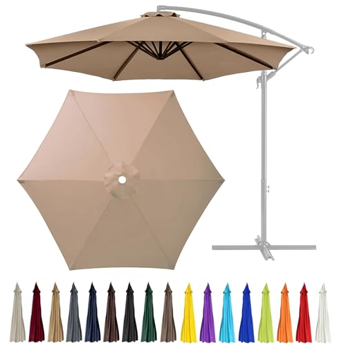 GLDDFDG 10Ft 6 Ribs Patio Umbrella Replacement Canopy (Canopy only), Canopy Replacement UV Protection Waterproof Outdoor Table Market Yard Umbrella Top Outdoor Umbrella Canopy,Champagne,10FT