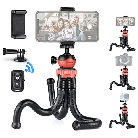 Phone Tripod, UTEBIT Flexible Mini Tripod with Bluetooth Remote, Portable Travel Camera Mobile Phone Tripod Mount Compatible for iPhone, Smartphones, GoPro, Actioncam, DSLR Camera Cover