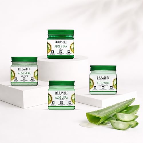 Image of Dr. Rashel Aloe Vera Skincare Set, 4-Pack Mini Jars, Scrub, Gel, Cream and Face Pack(45ml Each)