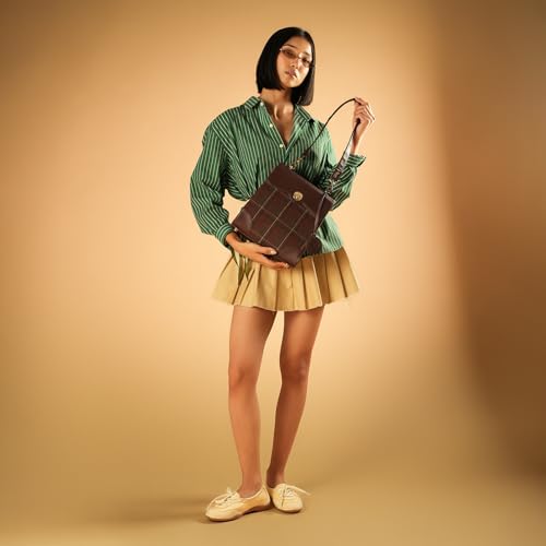 Image of Theater Peggy Satchel Bag for Women | Vintage Structured Crossbody Handbag | Faux Leather Panel with Turn Lock Closure | Classic Medium Shoulder Purse