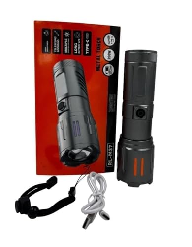 Image of RL-M37 200W Super Bright LED Torch | Heavy Duty Metal Body | 3600mAh Rechargeable Battery | Type-C Fast Charging | Zoomable Long Range Flashlight