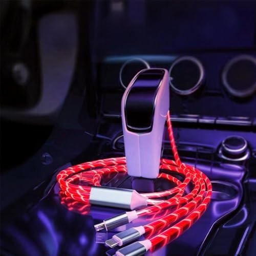 Image of AYI 6 in 1 USB LED Charging Cable, 39in Dynamic Flowing Light Cord, Flexible PVC Tangle-Free Wire, Smart Chip with Trickle Charge, Universal Data Sync Cable for Phones, Tablets, and More, Red.