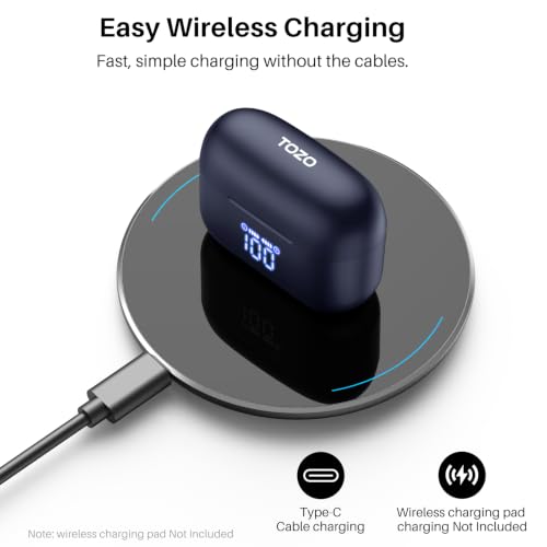 Image of TOZO T20 Wireless Earbuds Bluetooth 5.3, LED Display Case, 97H Playtime | 10mm Deep Bass Sound, Dual Mic ENC Clear Calls, IPX8 Waterproof, Wireless Charging, Comfortable Fit Ear Buds For Daily Use