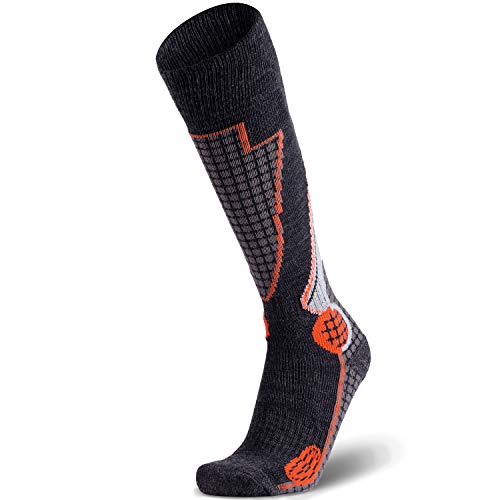 Pure Athlete High Performance Wool Ski Socks - Thermal Warm Merino Wool Otc Sock, Men Women (1 Pair - Black/Grey/Orange, Medium) #TOP1