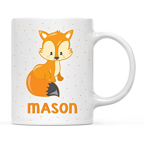 Andaz Press Personalized 11oz. Kids Milk Hot Chocolate Mugs, Woodland Forest Animals Sitting Red Fox, 1-Pack, Custom Child’s Birthday Christmas Coffee Cup