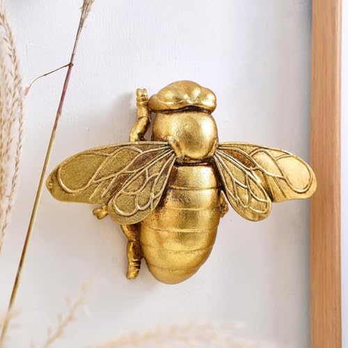 Gold Bee Wall Art, Gold Insect Animal Sculptures Wall Decor Resin Animal Wall Hanging Decoration for Living Room Bedroom Kitchen Gift Modern Home Decor (Bees,Big)