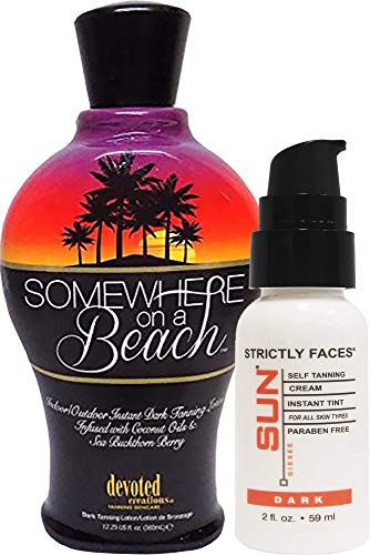 Somewhere on a Beach, Indoor Outdoor, Instant Dark Tanning Lotion 12.25 Ounce + Dark Self Tanner for Face | Golden Tan on Face and Body