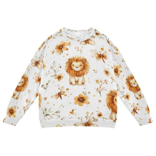 JUNZAN Cute Lion White Kids Boys Sweatshirt Hoodie Long Sleeve Sweatshirts for Boys Sports 4T
