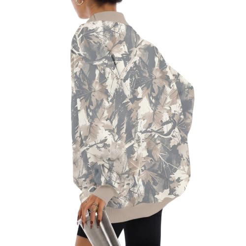 Women Mock Neck Sweatshirt Maple Leaf Print Ribbed Cuffs Side Slit Clothing - image 7