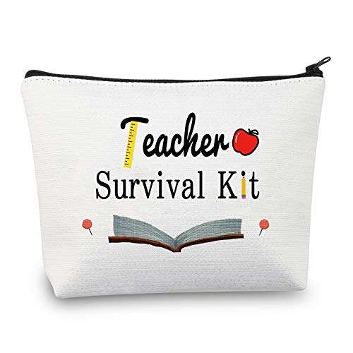 PXTIDY Teacher Survival Kit Teacher Appreciation Gifts Makeup Pouch Cosmetic Bag for Women Teacher Bag Teacher Supplies for Classroom Best Teacher Ever Gift (white)