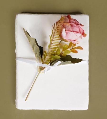 Image of Handmade Cotton Deckle Edge Paper, A4 Size, Set of 20, White (A4)