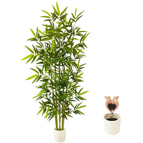 Warmplants Artificial Bamboo Tree, 6ft Tall Fake Bamboo Plant with White Planter, Faux Trees with...