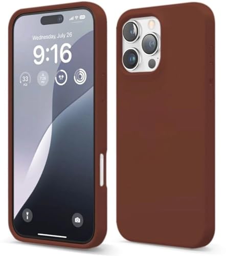 Image of Premium Liquid Silicone Case for iPhone 16 Pro - Slim Full Body Protective Back Cover with Soft Microfiber Lining, Anti-Slip Grip Scratch Resistant Phone Case (Brown)