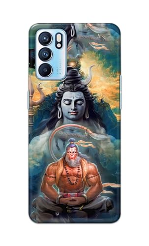 Image of PRINTFIDAA Printed Hard Back Cover Case for Oppo Reno6 5G | Oppo Reno 6 5G Back Cover (Lord Shiva and Hanuma) -112