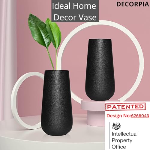 Vzmiza Premium Ceramic Vase for Pampas Grass Flowers, Farmhouse, Desk, Modern, Aesthetic Room Decor, Black, 18.2x9.3x7.2 cm (CVD2Black) - Image 3