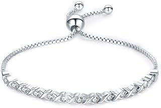 Women's Bracelet Sterling Silver Adjustable Sparkling Slider Bracelet for Charms with 5A Cubic Zirconia Jewelry Gift for Women Girls
