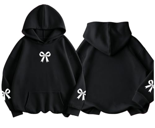 QIXYN Girls hoodies Bow Graphic Long Sleeve Hooded Sweatshirt Pullover Tops - image 1