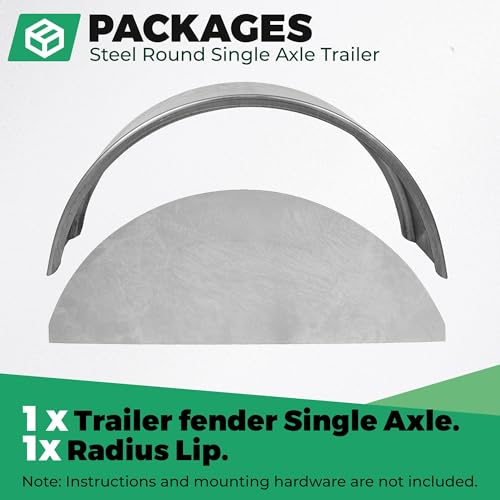 Image of HECASA Steel Round Single Axle Trailer Fender and Fender Back Fits | 14 inch to 16 inch Diameter Wheels - 32 inch x 9 inch x 15 inch